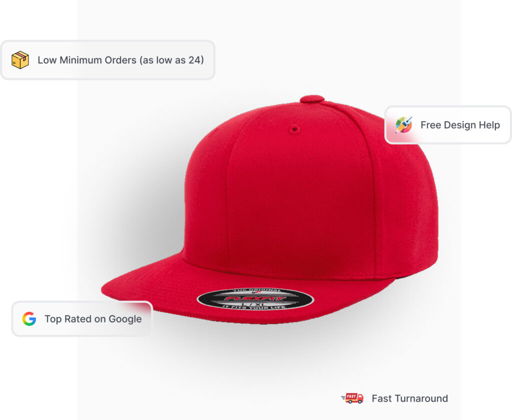 Red Flexfit stretch fit cap with flat bill