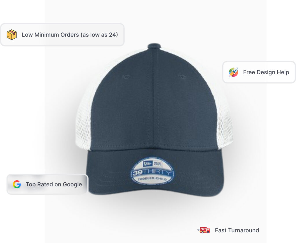 Navy and white New Era 39THIRTY mesh cap with embroidered flag