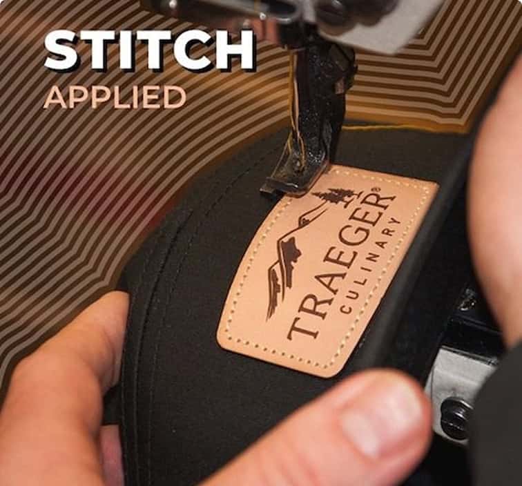 Sewing a leather patch onto a custom hat