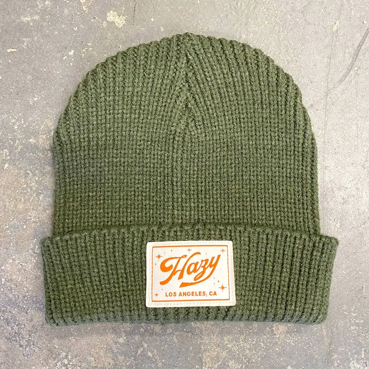 Custom beanie with woven label on the cuff