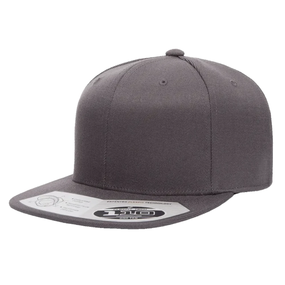 dark grey Flexfit 110F flat bill snapback hat