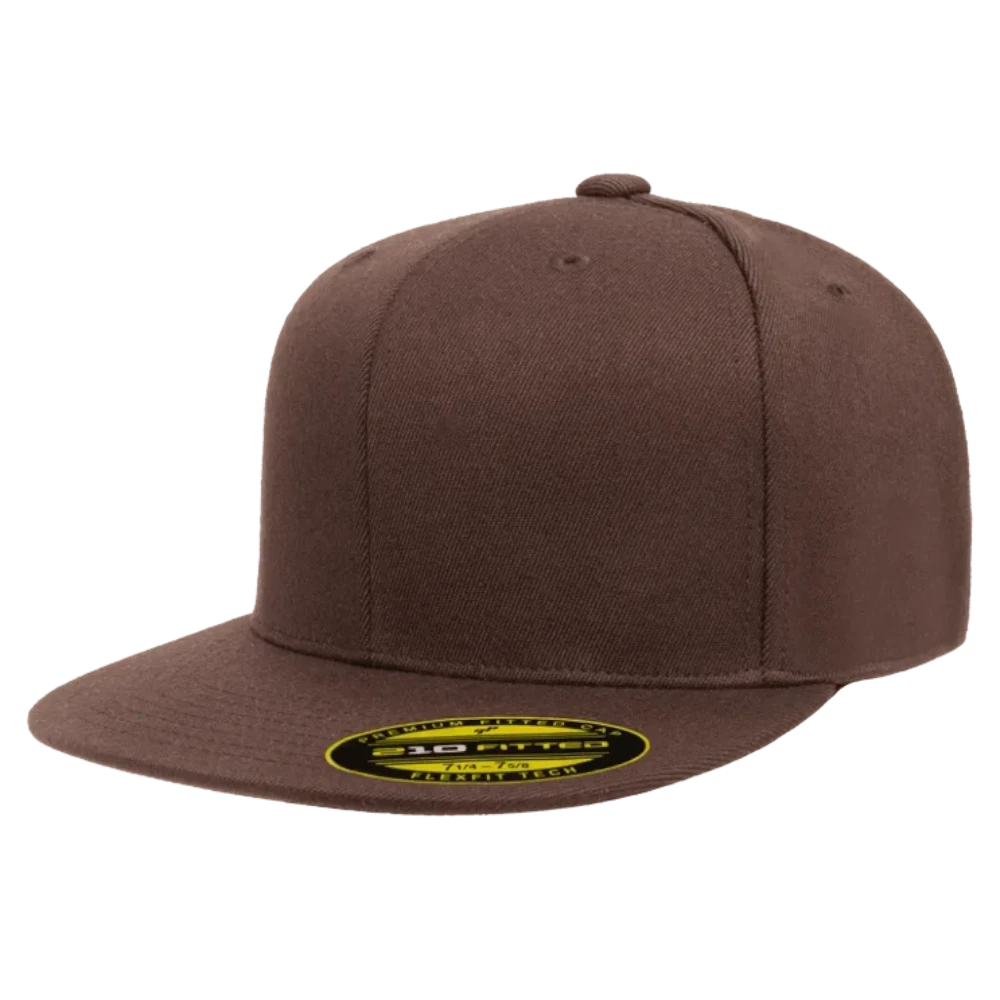 brown Flexfit 6210 premium fitted flat bill hat