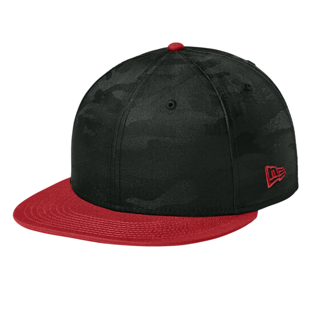 black camo and scarlet New Era NE407 flat bill snapback hat