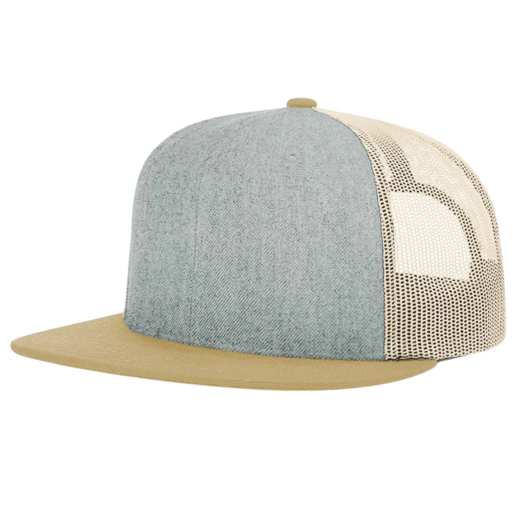 Heather Grey/Birch/Biscuit Richardson 511 wool blend flatbill trucker hat