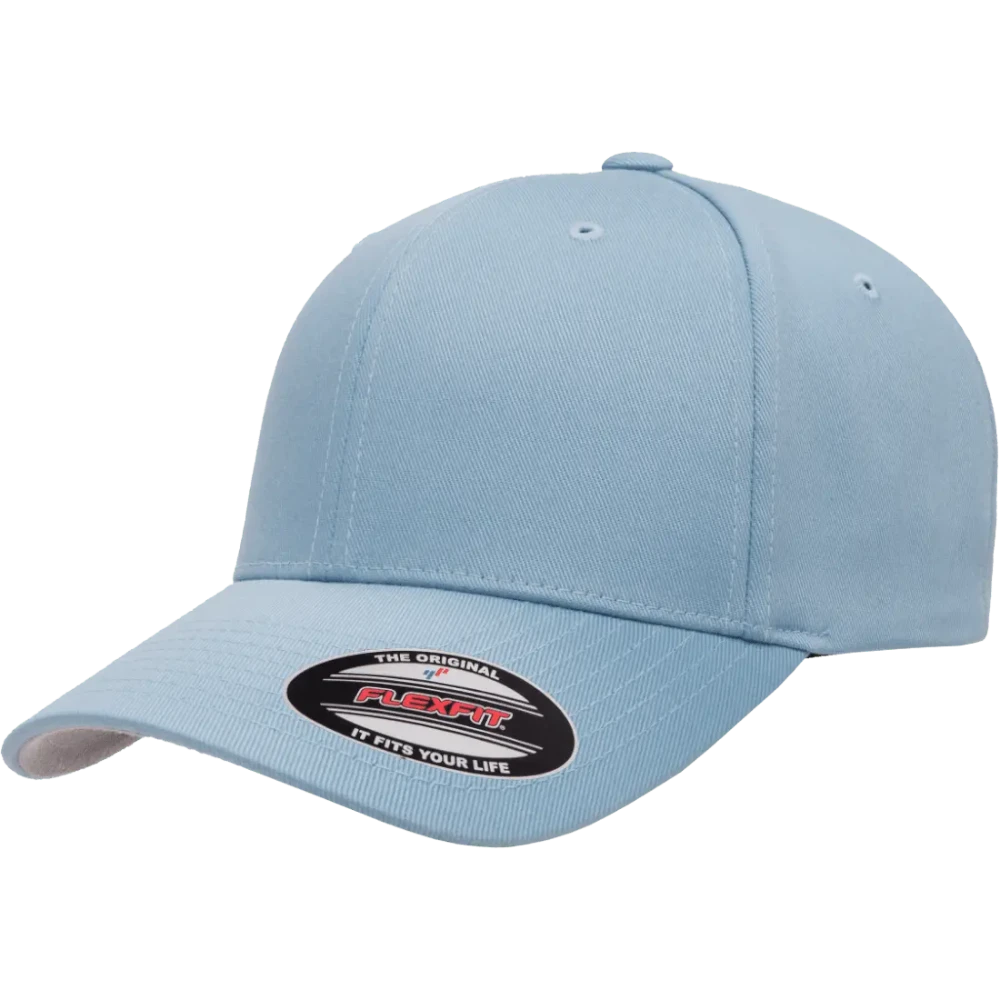 Carolina blue Flexfit 6277 wooly combed stretch fit cap with curved bill