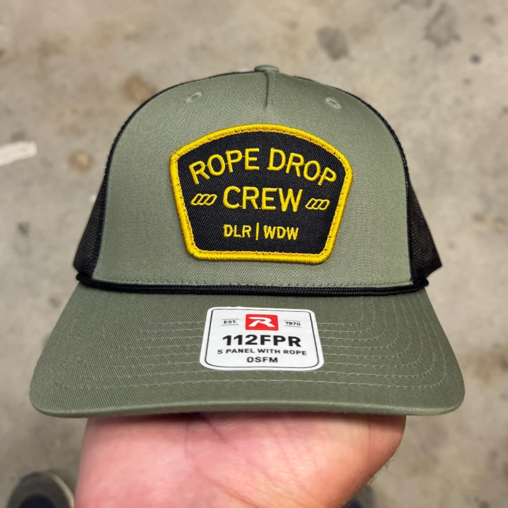 Loden green Richardson 112FPR rope trucker hat with woven patch