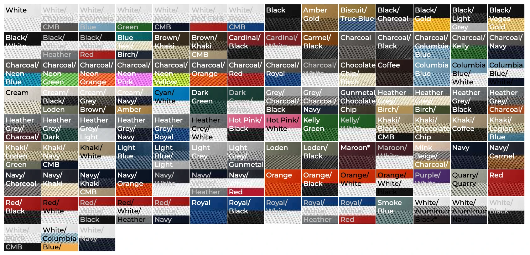Richardson 112 trucker hat colorway swatches