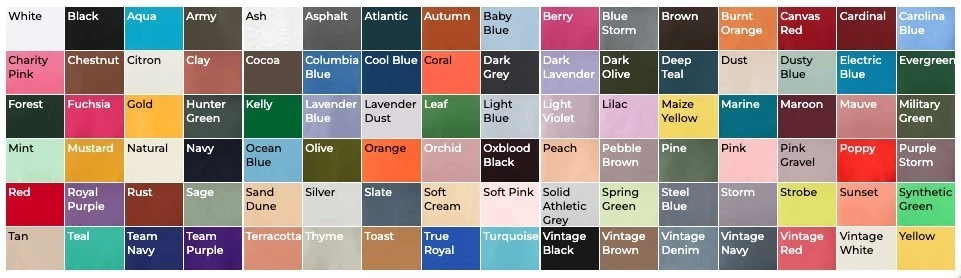 Bella Canvas 3001 color swatch options