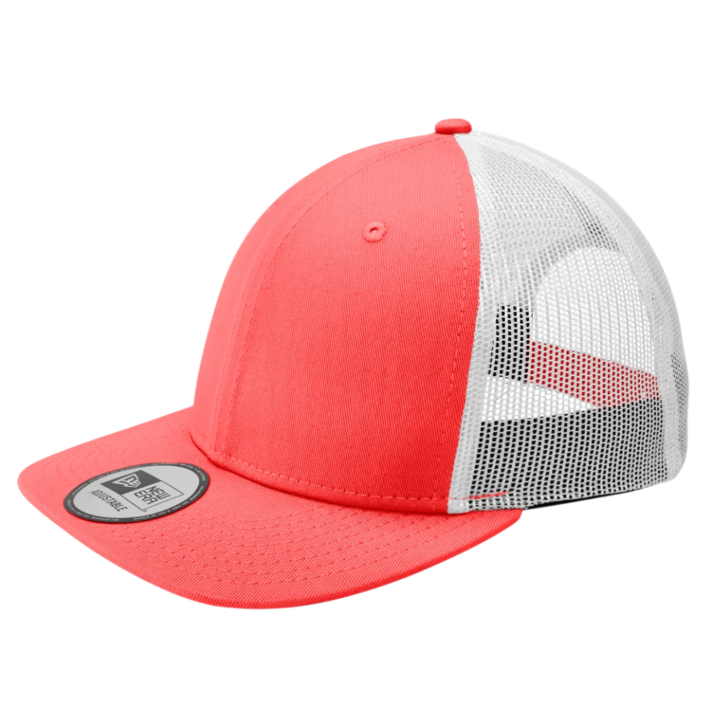 Coral and white New Era NE207 low profile trucker cap with mesh back