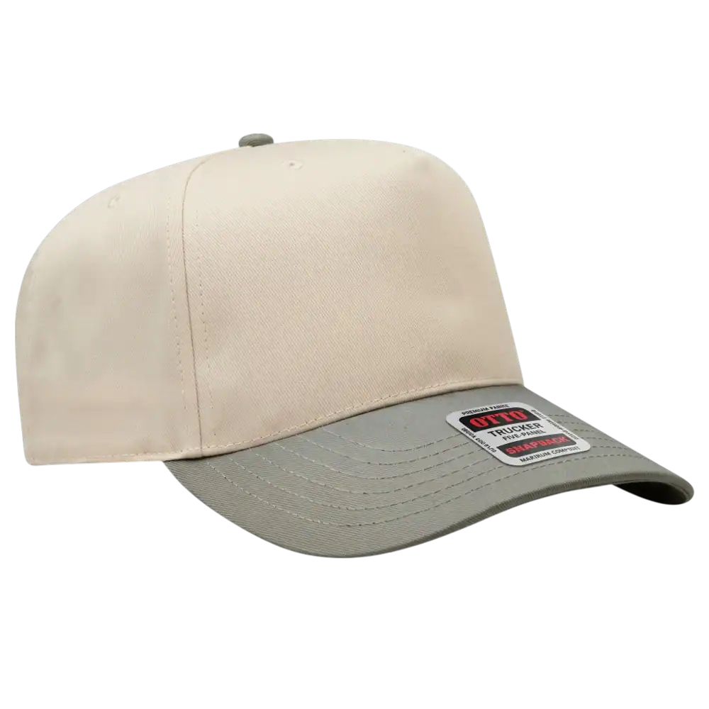 Natural and sage green Otto Cap 31-069 five panel mid profile baseball cap with seamless front