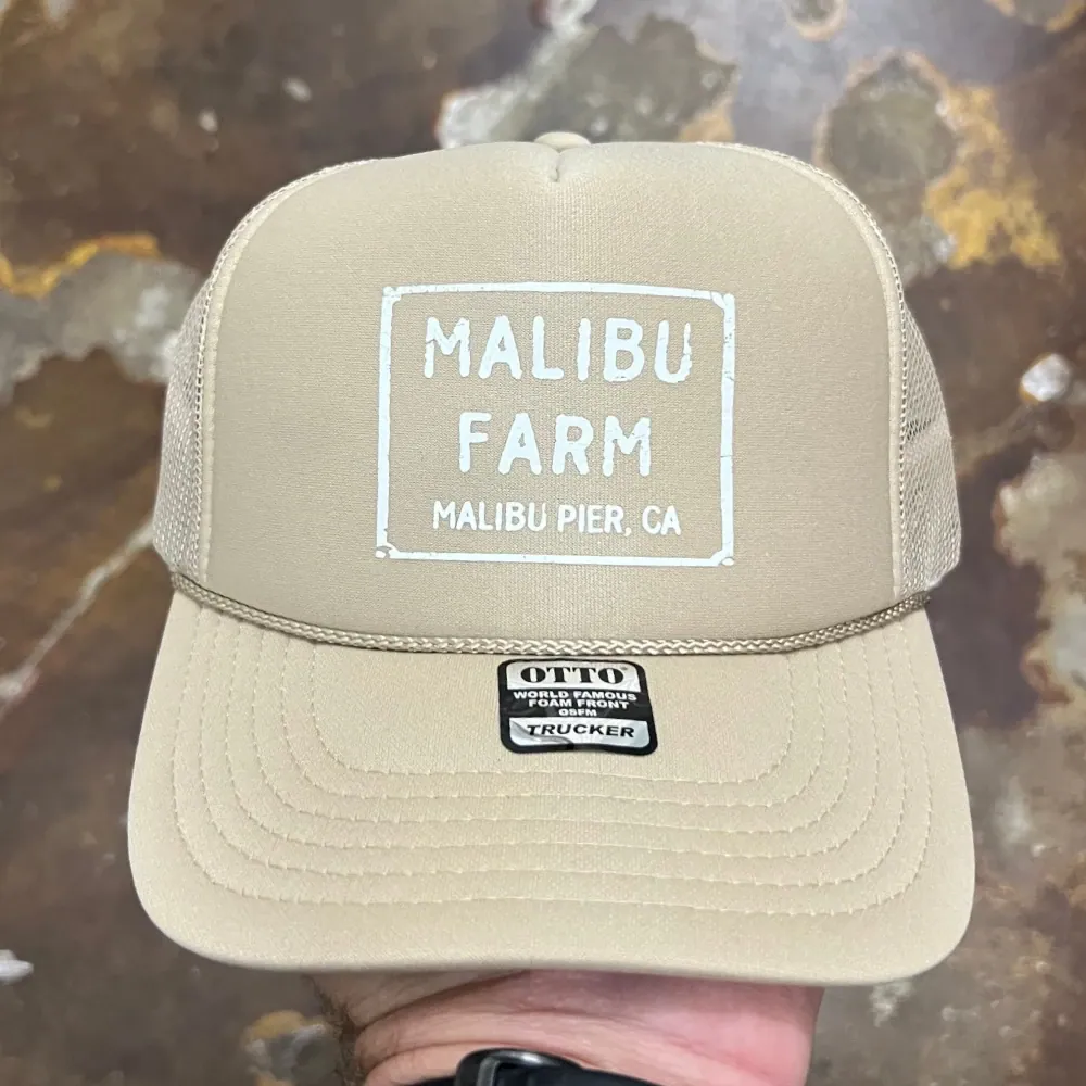Khaki Otto Cap 39-165 foam front trucker hat with white printed logo