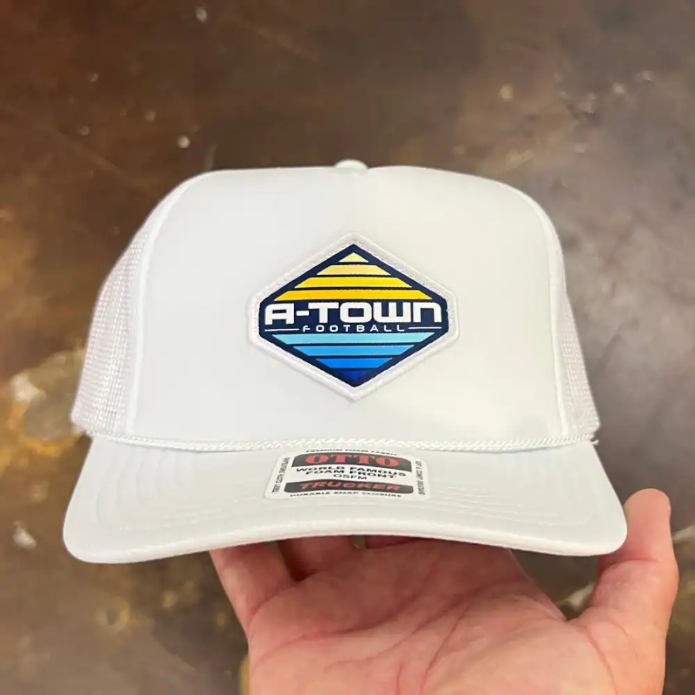 White Otto Cap 39-165 foam front trucker hat with hexagon woven patch