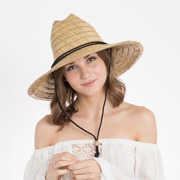 girl modeling custom straw hats