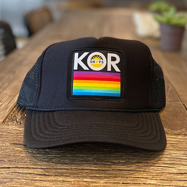 custom kor shots patch on mesh trucker hat